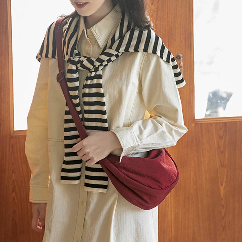 Women's Half Moon Messenger Bag Crossbody Chest Bag Nylon Shoulder Handbag