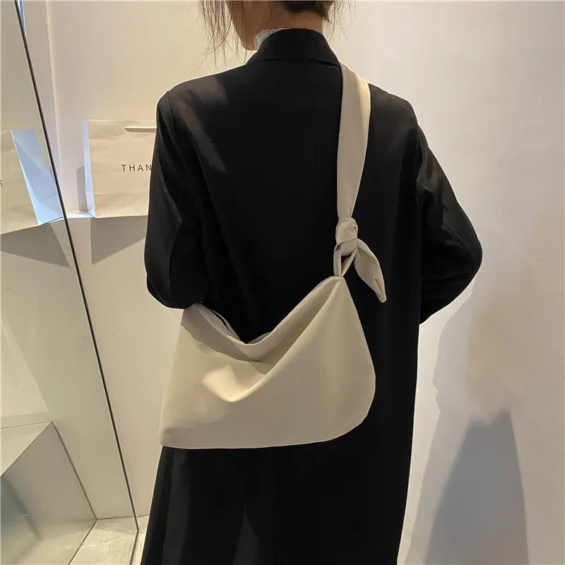 Knotted Strap Women Commuter Hobo Canvas Shoulder Bag