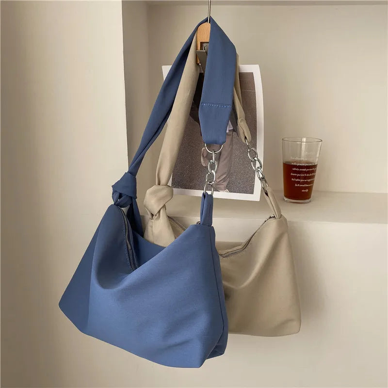 Knotted Strap Women Commuter Hobo Canvas Shoulder Bag