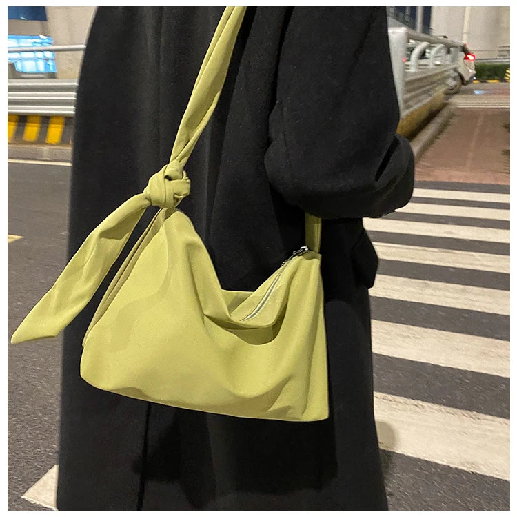 Knotted Strap Women Commuter Hobo Canvas Shoulder Bag