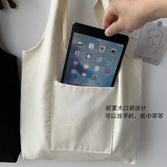 Large Capacity Canvas Shopper Bag Solid Color Tote Handbag