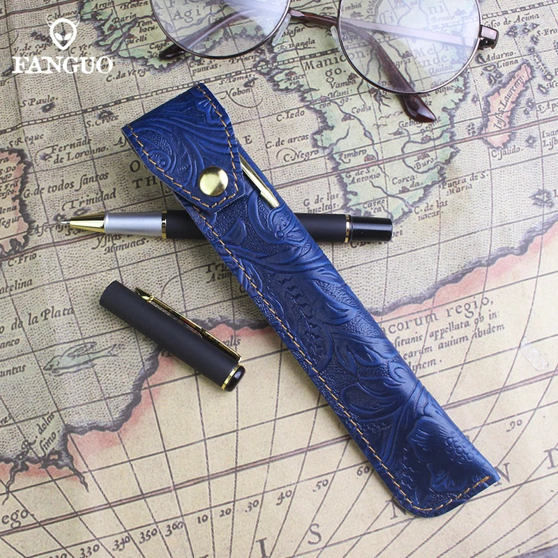 Leather Pencil Case Handmade Cowhide Pen Holder Bag Storage Container