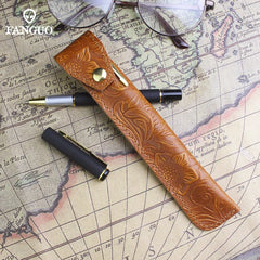 Leather Pencil Case Handmade Cowhide Pen Holder Bag Storage Container