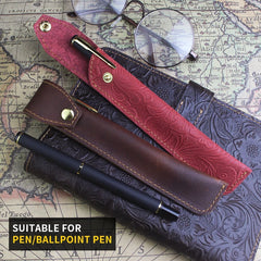 Leather Pencil Case Handmade Cowhide Pen Holder Bag Storage Container