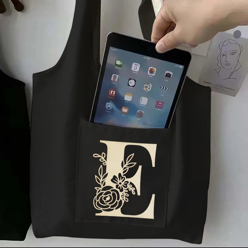 Cartoon Print Canvas Tote Bag Reusable Handbag Shoulder Bag