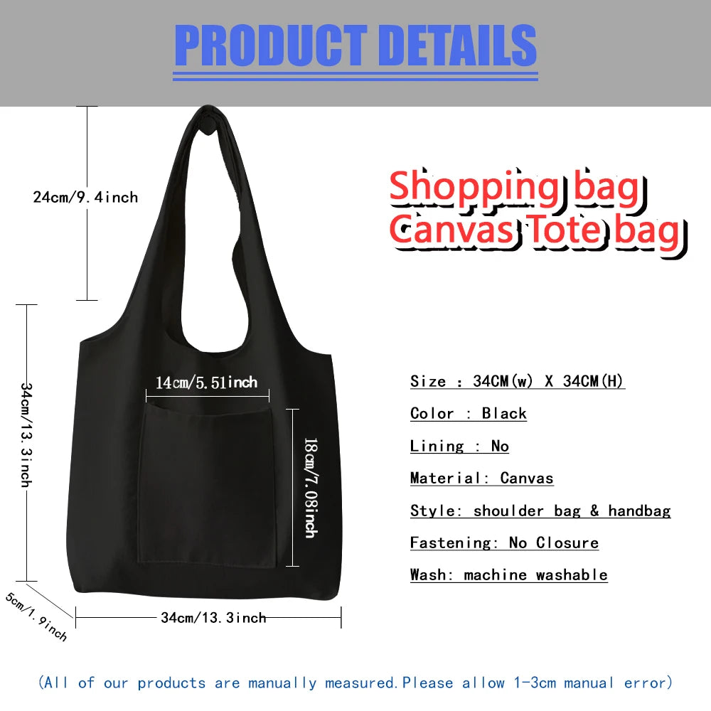 Cartoon Print Canvas Tote Bag Reusable Handbag Shoulder Bag