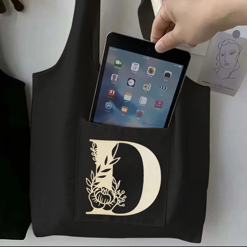 Cartoon Print Canvas Tote Bag Reusable Handbag Shoulder Bag