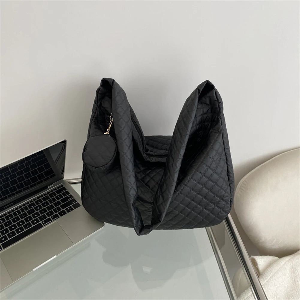 Nylon Quilted Tote Bag Large Capacity Shoulder Satchel
