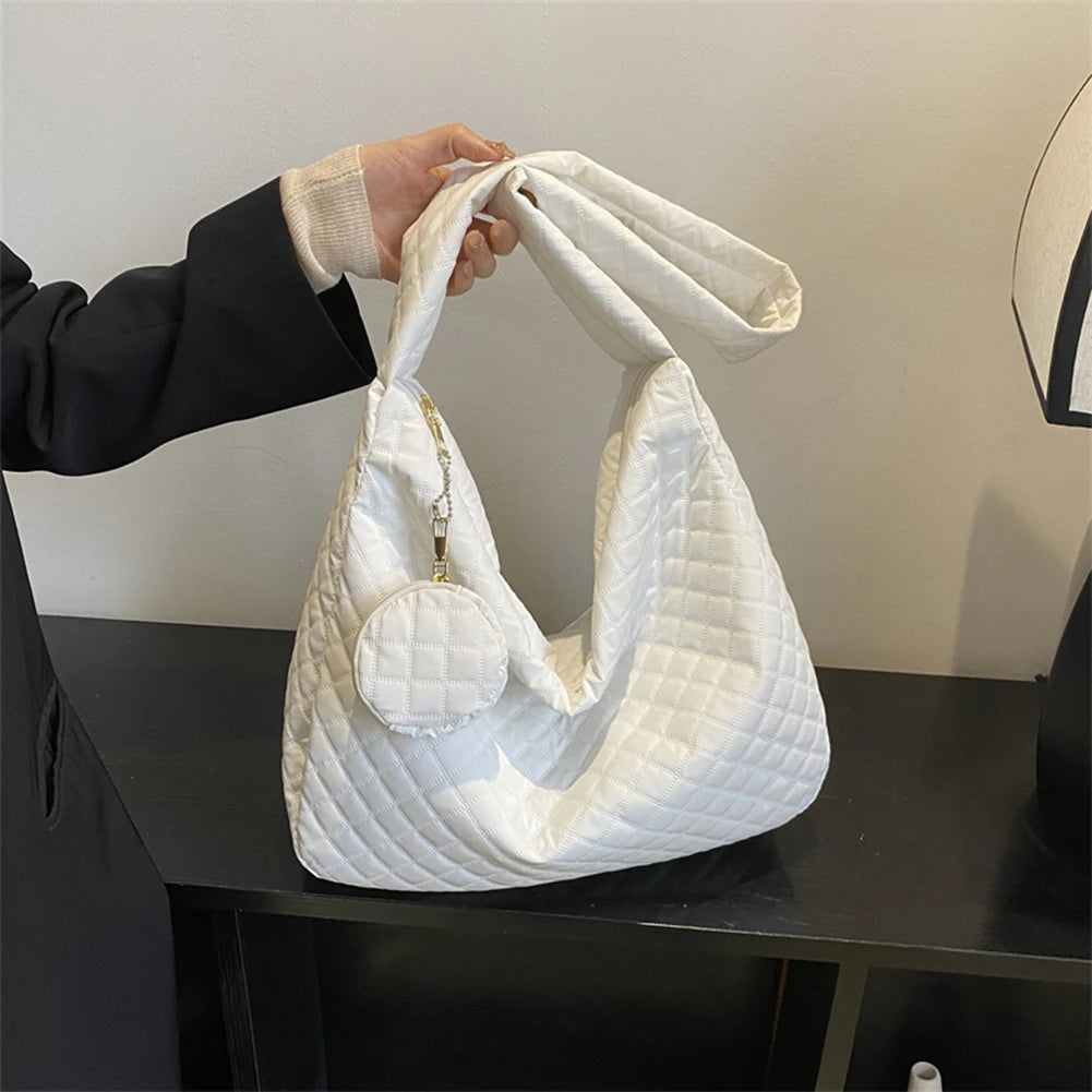Nylon Quilted Tote Bag Large Capacity Shoulder Satchel