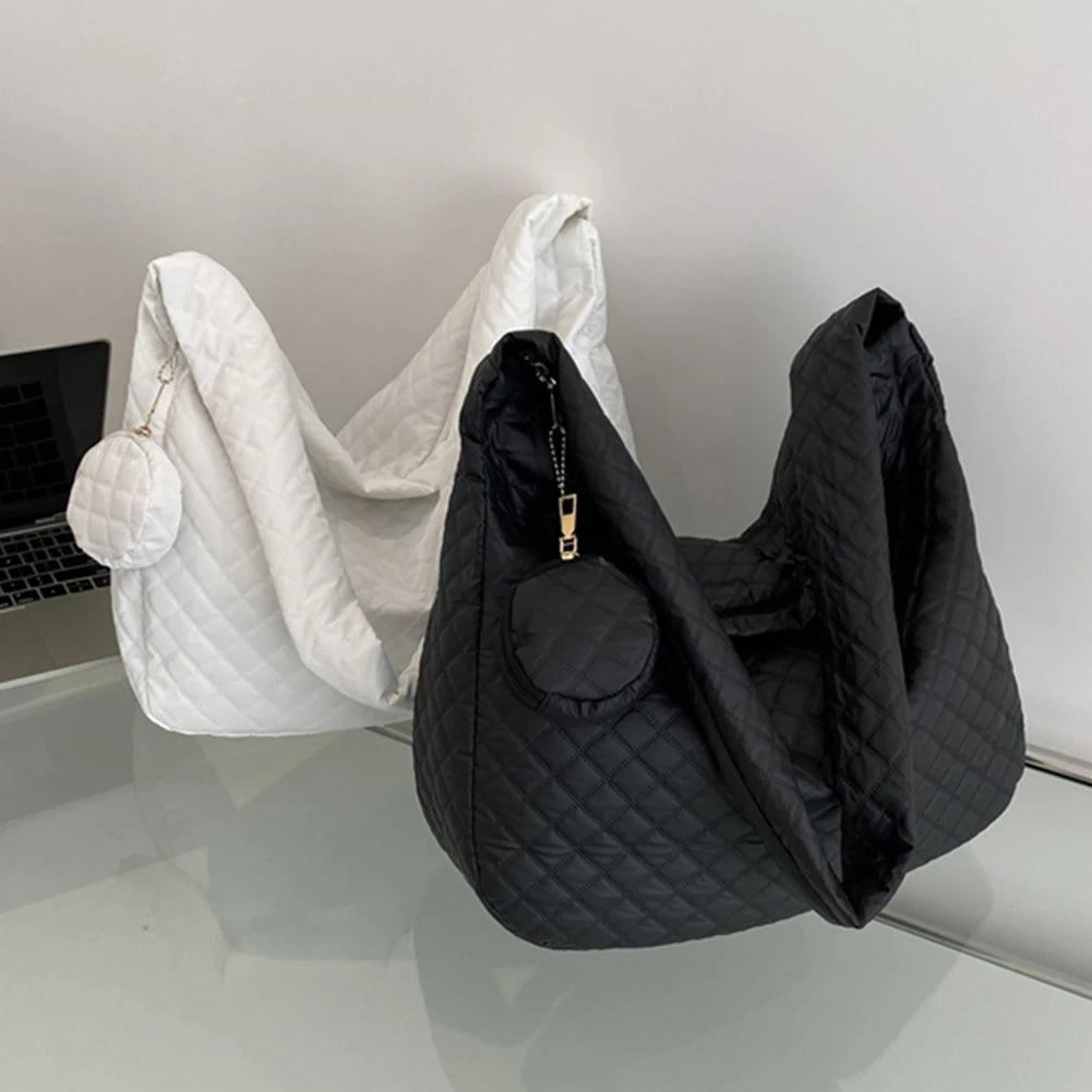 Nylon Quilted Tote Bag Large Capacity Shoulder Satchel