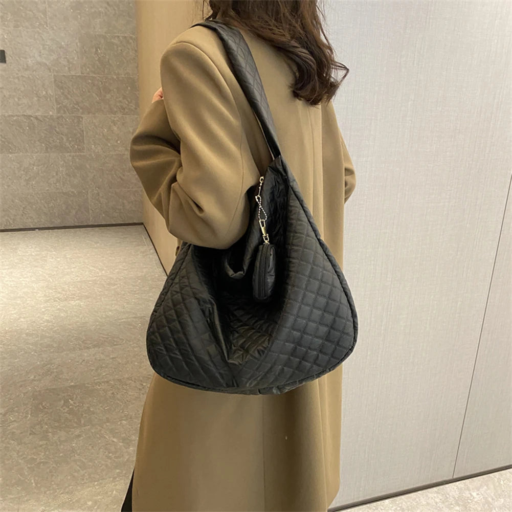 Nylon Quilted Tote Bag Large Capacity Shoulder Satchel