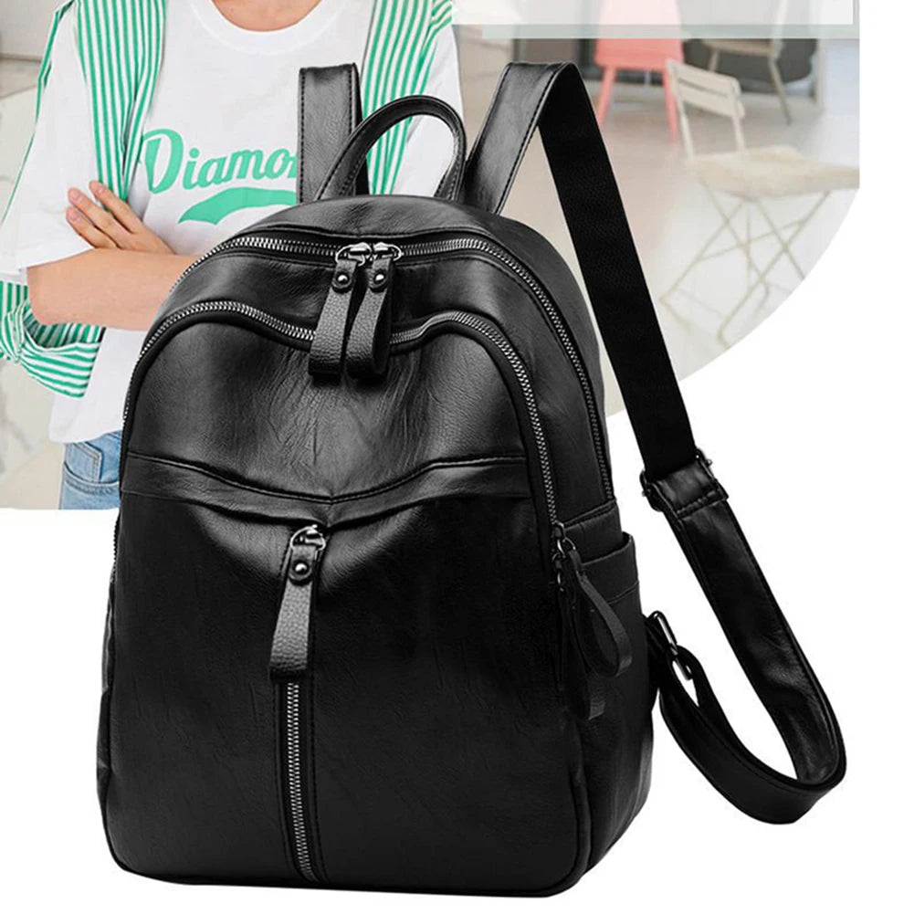 Women's Large Capacity PU Leather Backpack for Travel and Shopping