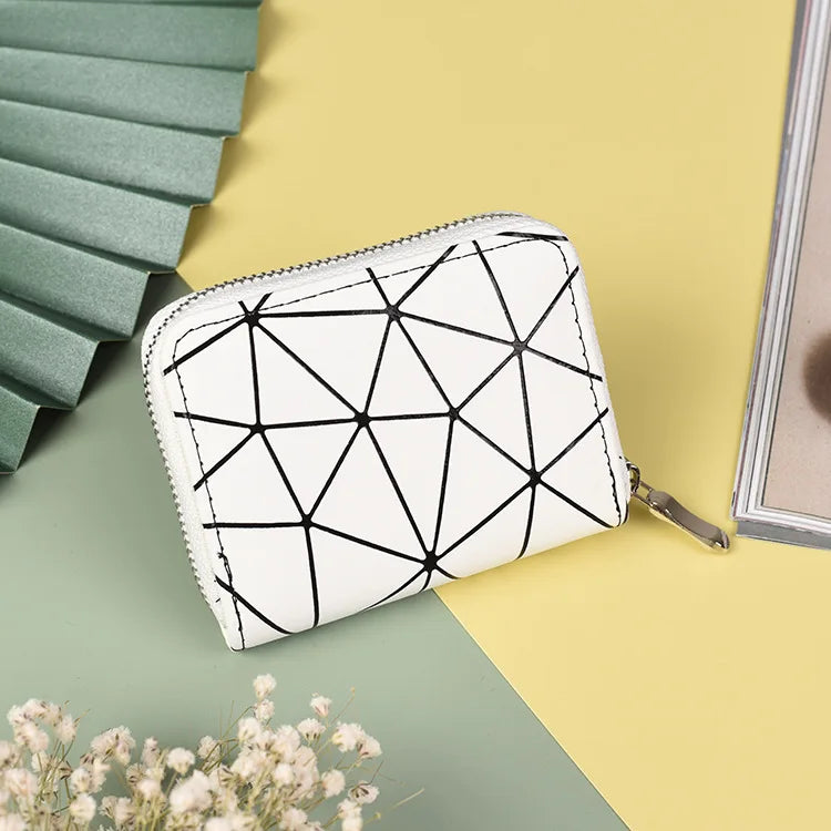 Leather Diamond Short Wallet with Wrist Strap