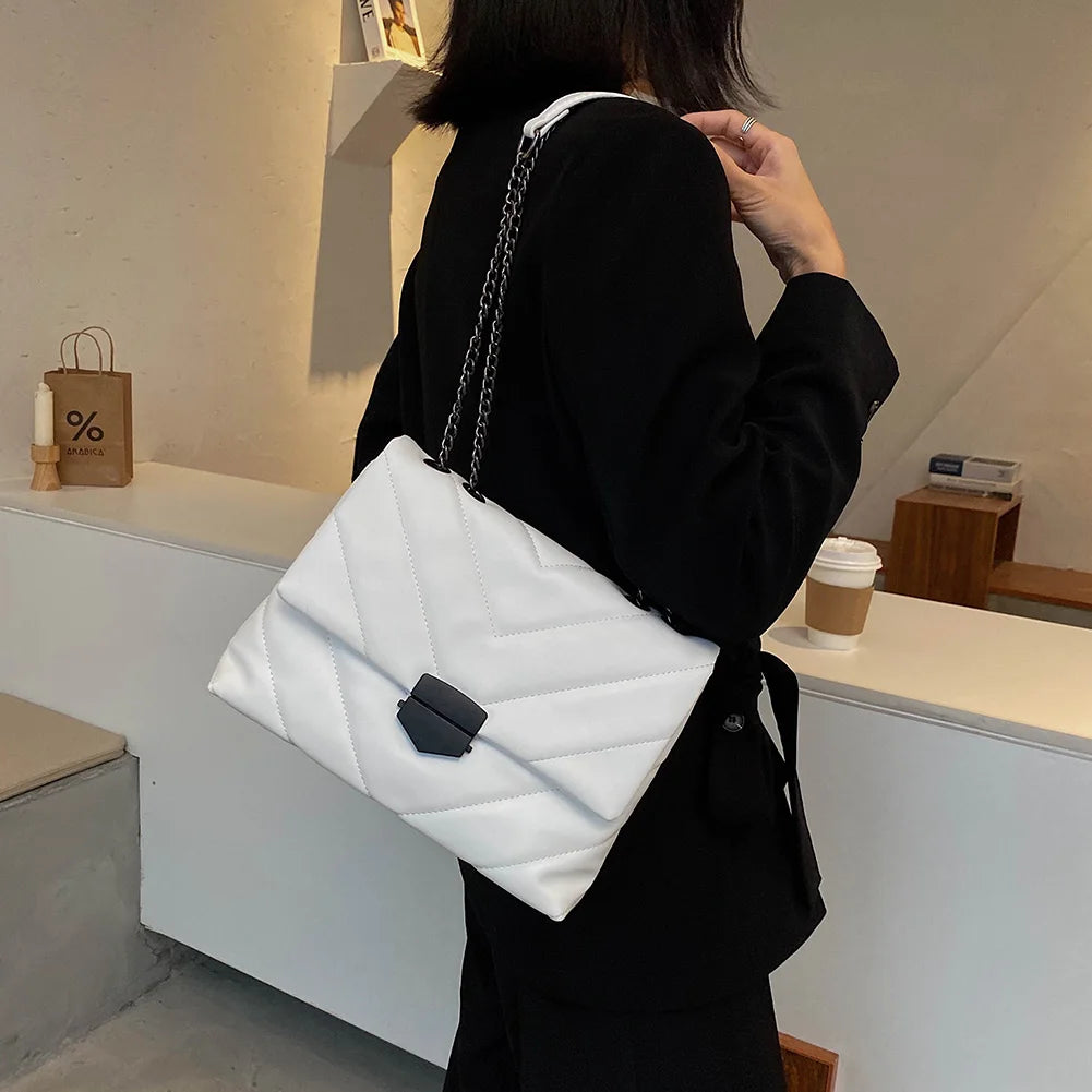 Lattice Pattern Messenger Handbags Women PU Leather Top-Handle Bag