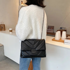 Lattice Pattern Messenger Handbags Women PU Leather Top-Handle Bag