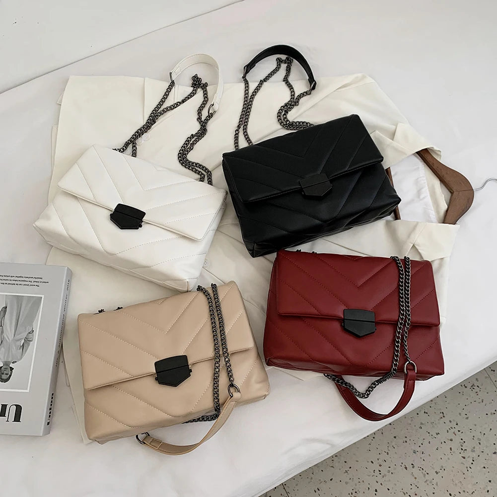 Lattice Pattern Messenger Handbags Women PU Leather Top-Handle Bag