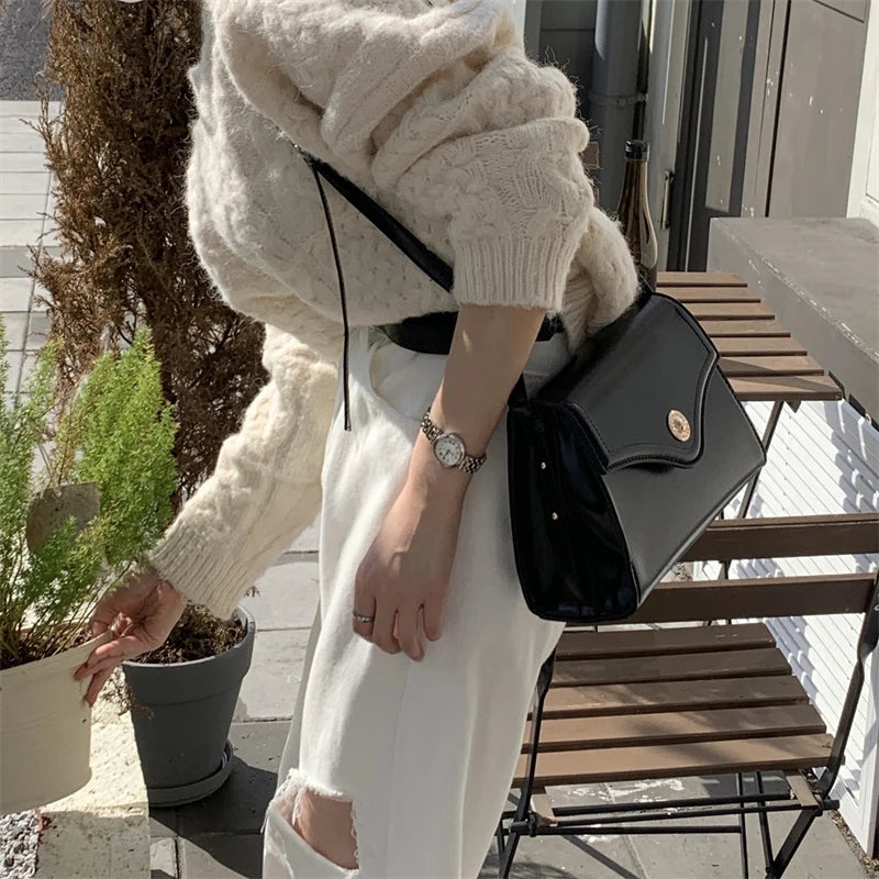 Women's Pu Leather Messenger Shoulder Bag Small Square Tote Handbag