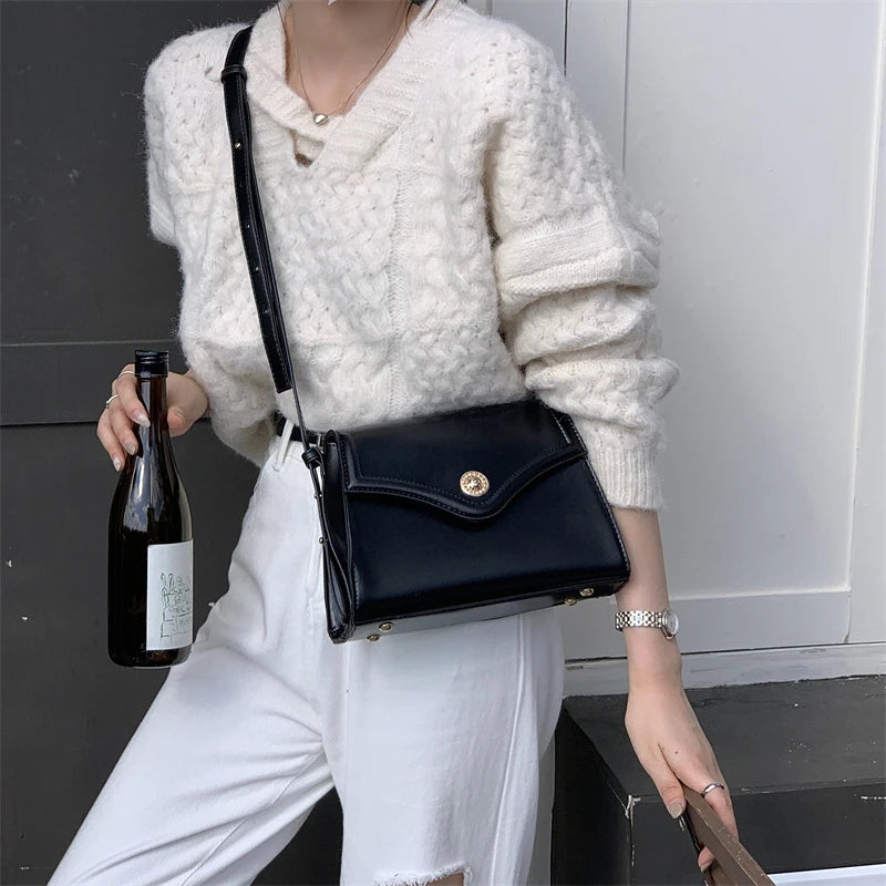 Women's Pu Leather Messenger Shoulder Bag Small Square Tote Handbag
