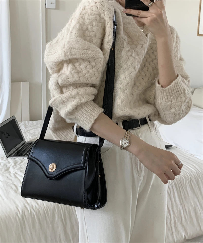 Women's Pu Leather Messenger Shoulder Bag Small Square Tote Handbag