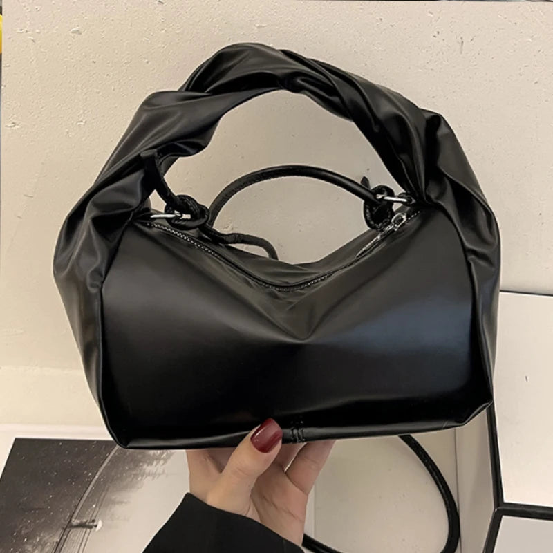 PU Leather Crossbody Bag Wrinkled Cloud Bag Women Handbag Shoulder Messenger Bag