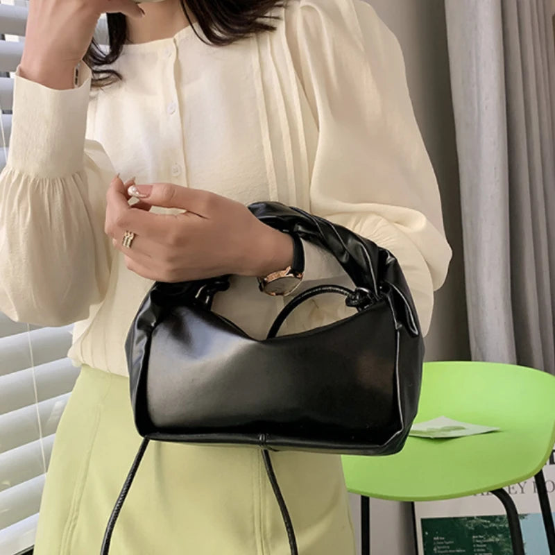 PU Leather Crossbody Bag Wrinkled Cloud Bag Women Handbag Shoulder Messenger Bag