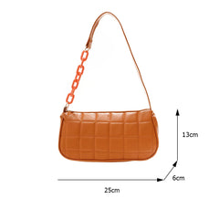 Plaid Pattern Women Underarm Bags Small Pure Armpit Bags Leather Chain