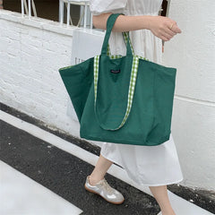 Plaid Women Shoulder Bag Student Tote Handbags Large Capacity Eco Shopping Bags