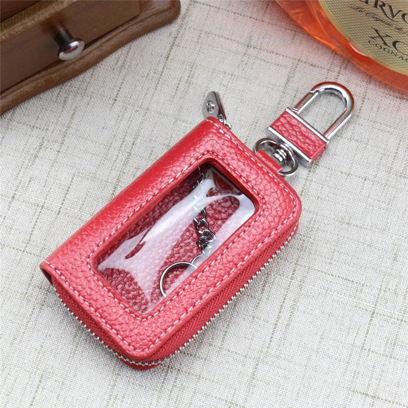 Portable Zipper Square Car Key Holder Case Transparent Window Key Bag