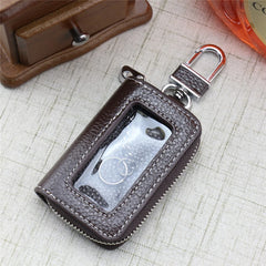 Portable Zipper Square Car Key Holder Case Transparent Window Key Bag