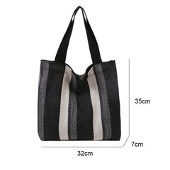 Striped Canvas Shoulder Bag for Women Casual, Large-capacity Handbag