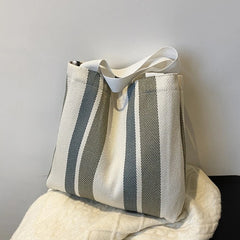 Striped Canvas Shoulder Bag for Women Casual, Large-capacity Handbag