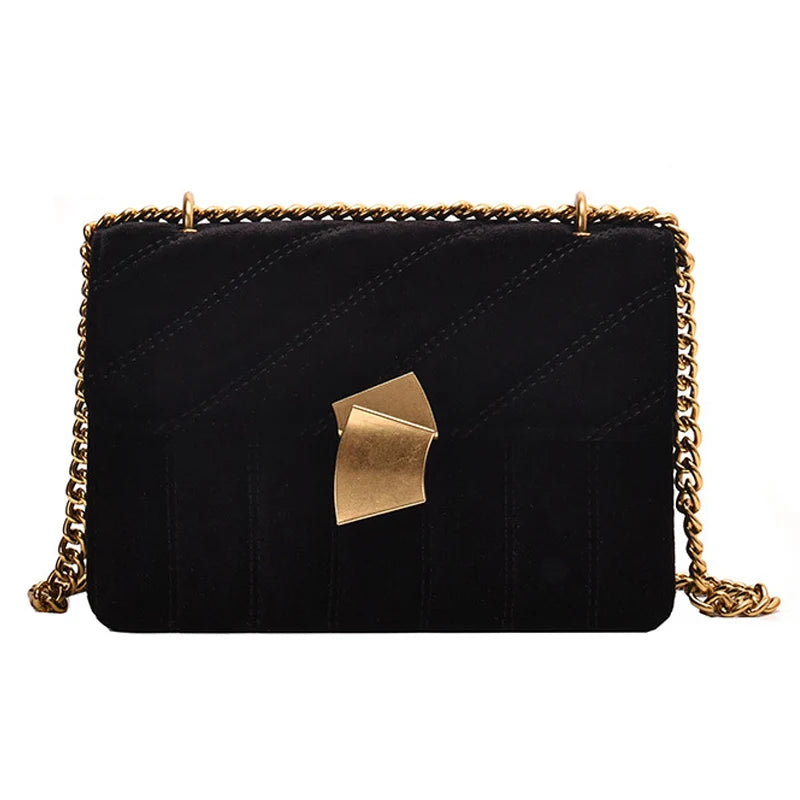Pink Velvet Small Messenger Bag Metal Chain Shoulder Handbag