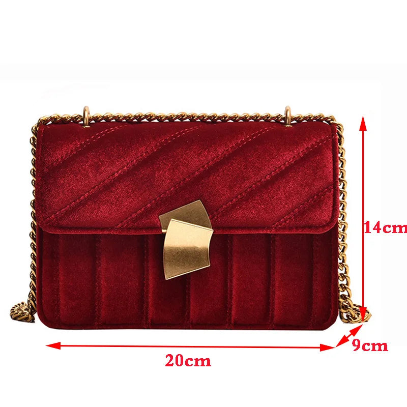 Pink Velvet Small Messenger Bag Metal Chain Shoulder Handbag