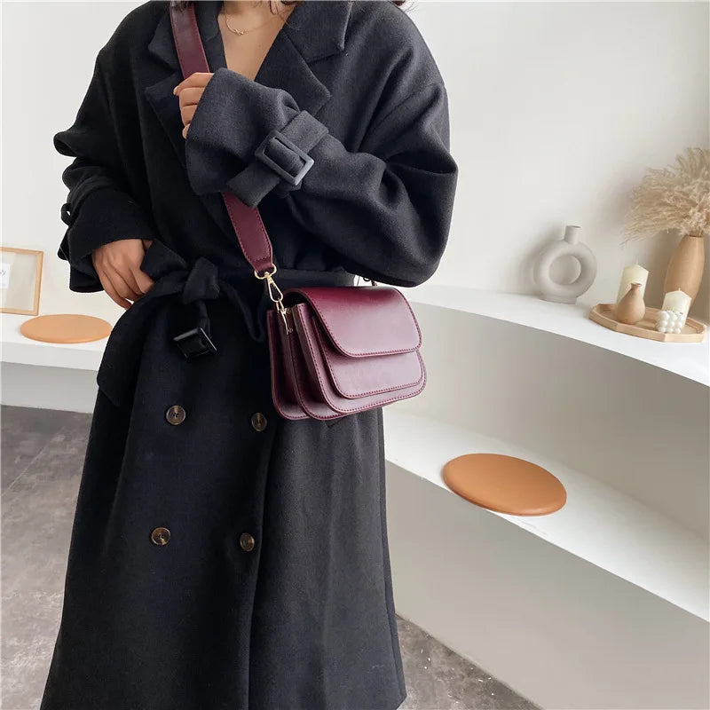 Square Shoulder Bag For Women Crossbody Bag Wide Strap Tote Femme
