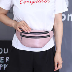 Solid Chest Bag Female Double-zipper Crossbody Bag PU Leather Fanny Pack
