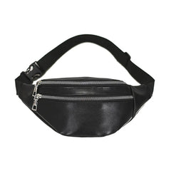 Solid Chest Bag Female Double-zipper Crossbody Bag PU Leather Fanny Pack