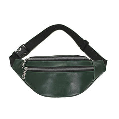 Solid Chest Bag Female Double-zipper Crossbody Bag PU Leather Fanny Pack