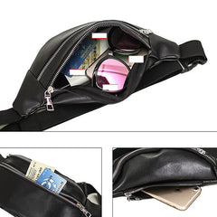 Solid Chest Bag Female Double-zipper Crossbody Bag PU Leather Fanny Pack