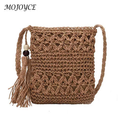 Tassel Shoulder Crossbody Handbags Woven Summer Beach Hollowed Messenger Bags