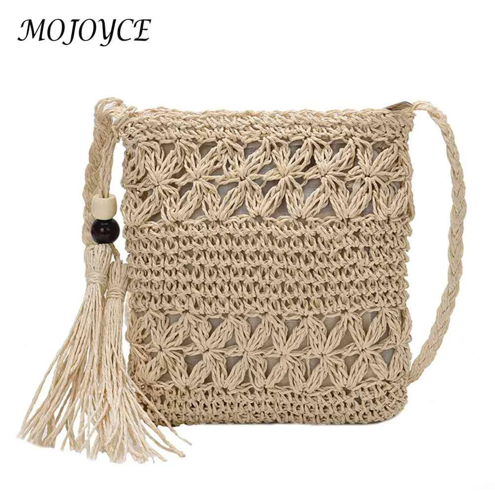Tassel Shoulder Crossbody Handbags Woven Summer Beach Hollowed Messenger Bags