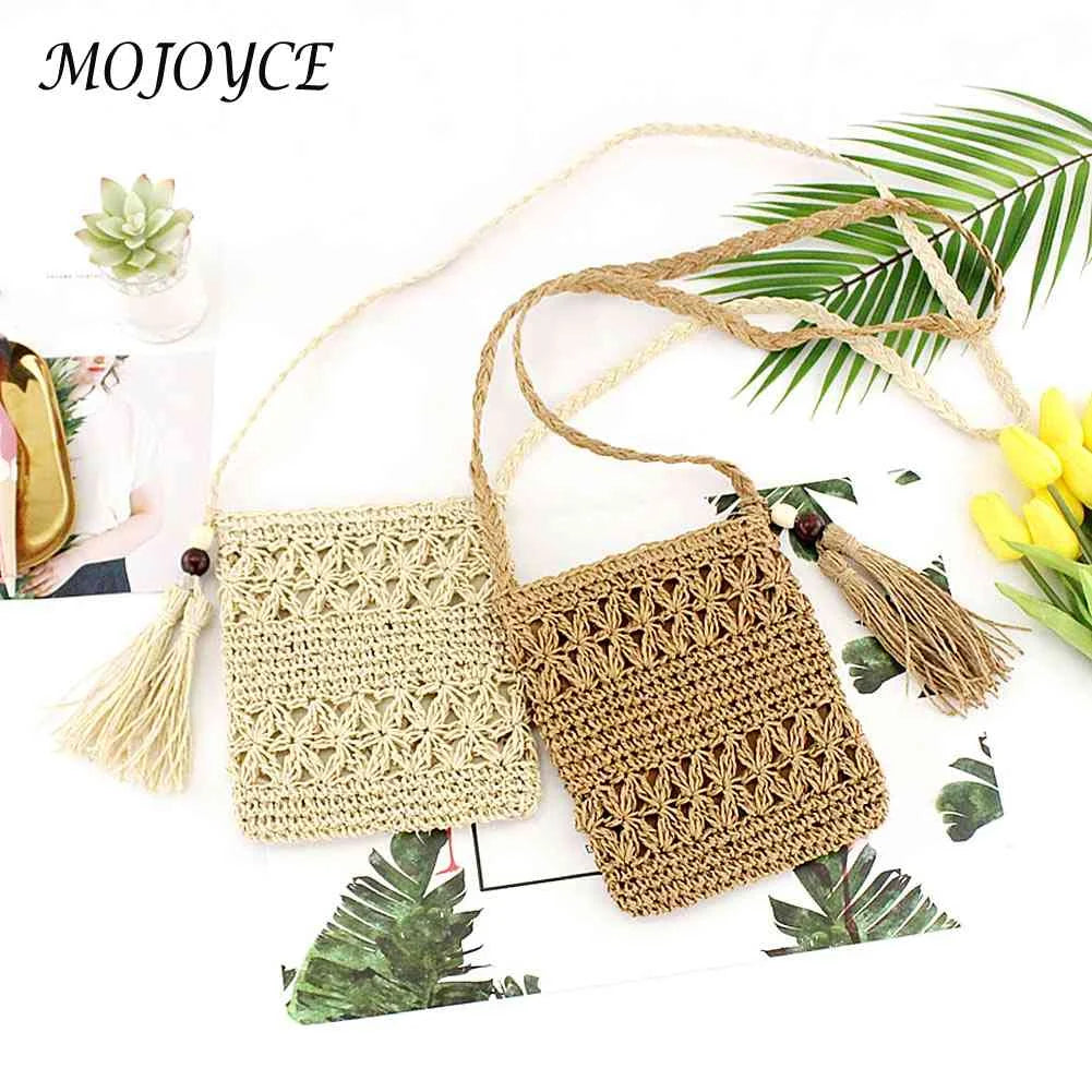 Tassel Shoulder Crossbody Handbags Woven Summer Beach Hollowed Messenger Bags