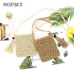 Tassel Shoulder Crossbody Handbags Woven Summer Beach Hollowed Messenger Bags