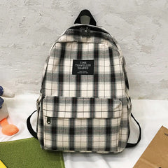Striped Backpack Women Student Plaid School Bag Teenage Girls Travel Laptop