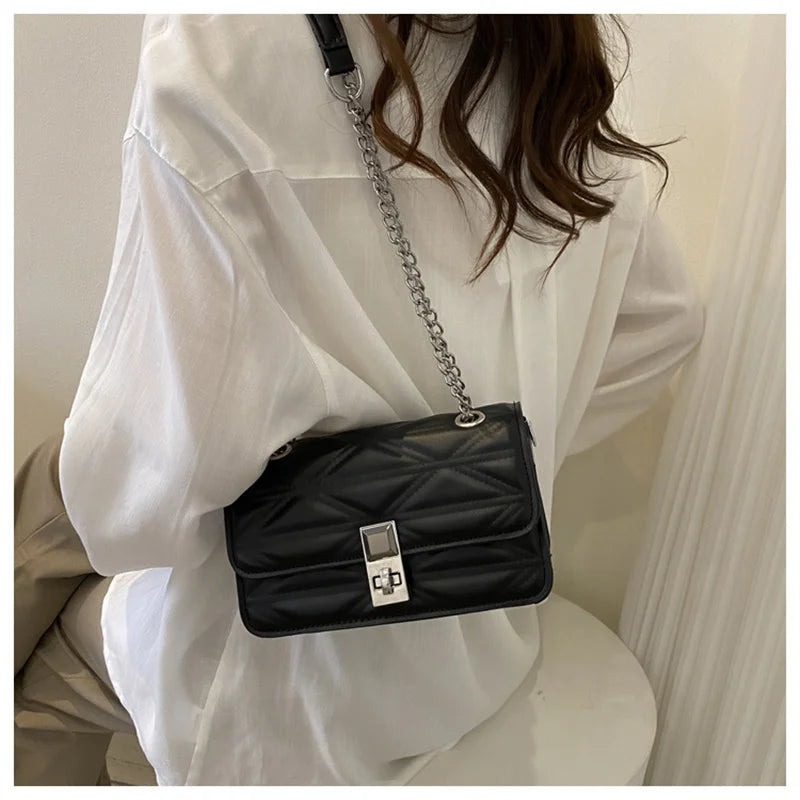 PU Leather Shoulder Bag Women Underarm Flap Handbag