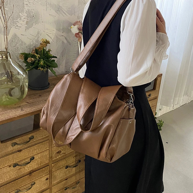 Soft Leather Tote Bag for Women - Large Travel Shoulder Bag