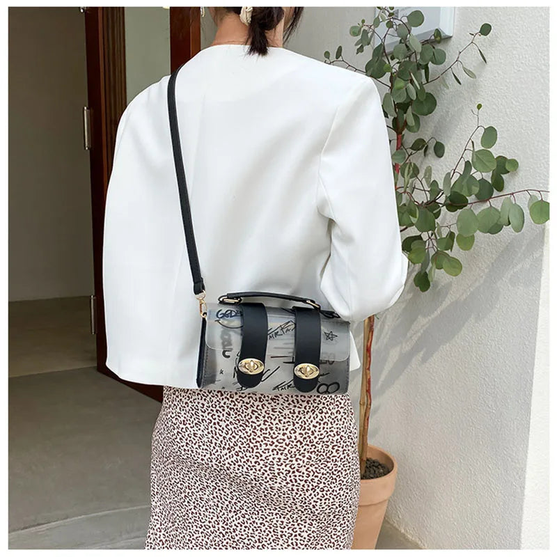 Transparent Female Bag Casual Summer Graffiti Portable Messenger Bag