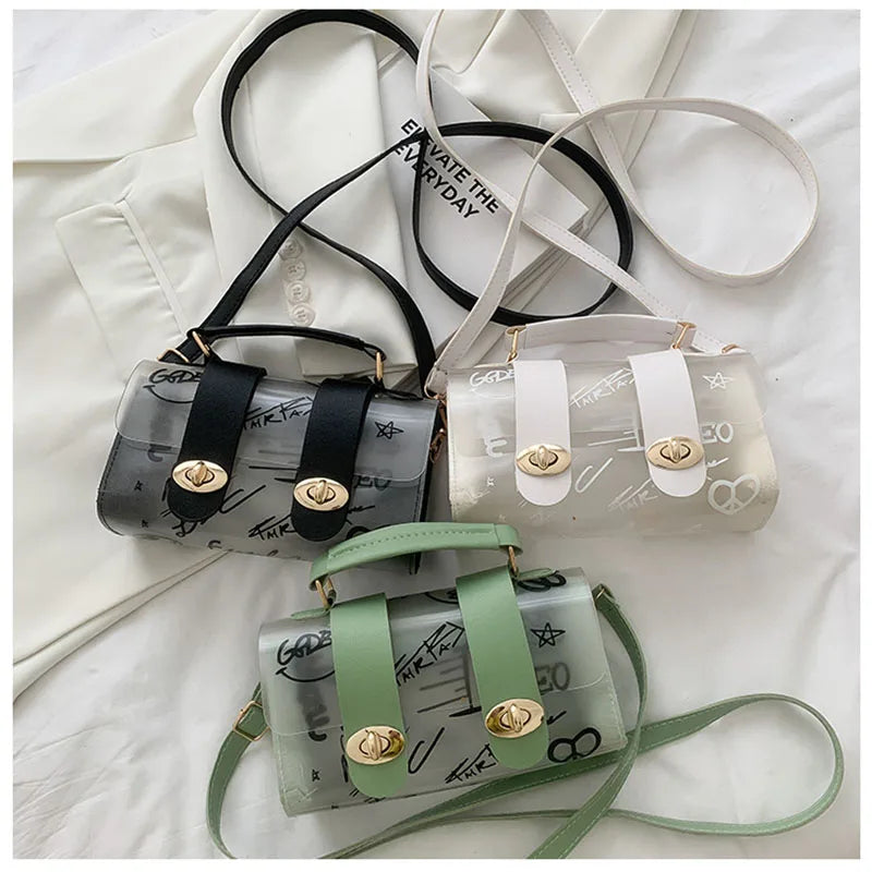 Transparent Female Bag Casual Summer Graffiti Portable Messenger Bag