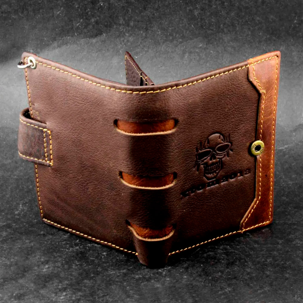 Skull Biker Leather Wallet with Pants Chain