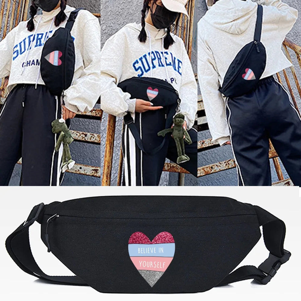 Skull Love Print Waist Bag Chest Bag Outdoor Sports Cross Pack