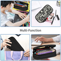Skull Mushrooms Gray & Goth Pen Box Student School Anime Zipper Pen Bag